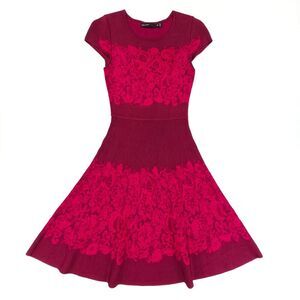 NEW Karen Millen Jacquard Knit Fit & Flare Dress Burgundy Old Money Quiet Luxury